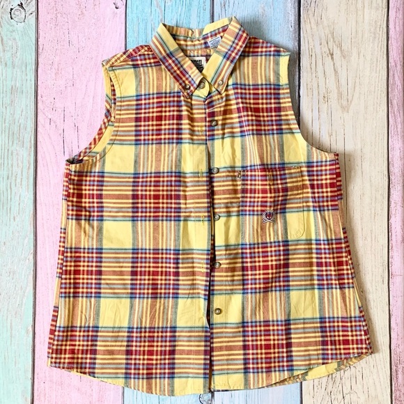 Panhandle rough stock Plaid Sleeveless collar Button-Up Shirt - Picture 2 of 8